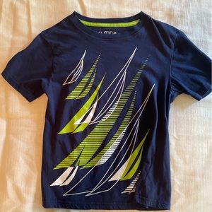 Boys shirt-sleeve blue t-shirt by Nautical; size 8; with sailboats